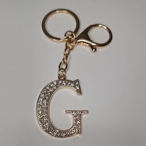 Letter G Initial G Alphabet G Rhinestone Gold Key Chain Bag Charm